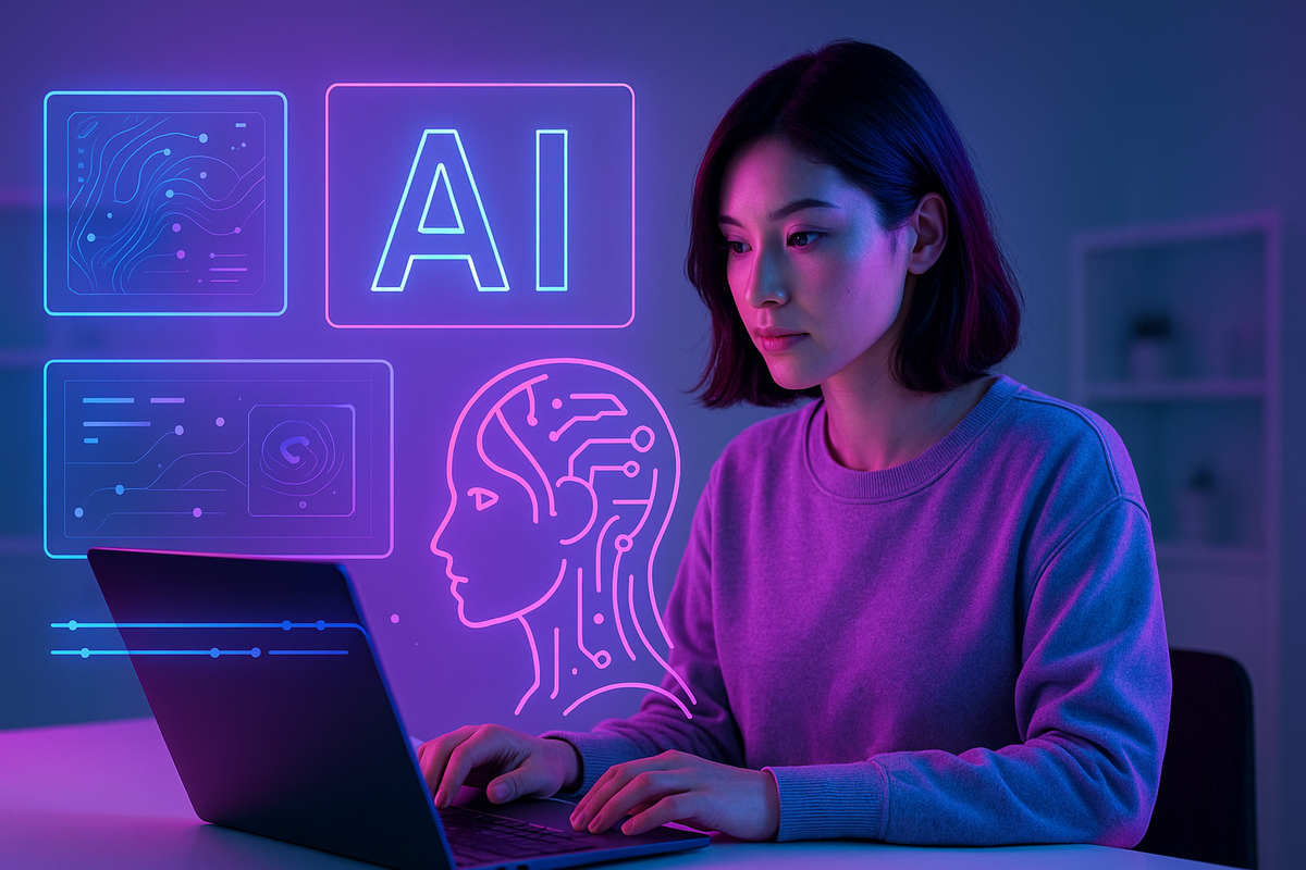 Futuristic creator workspace with neon light