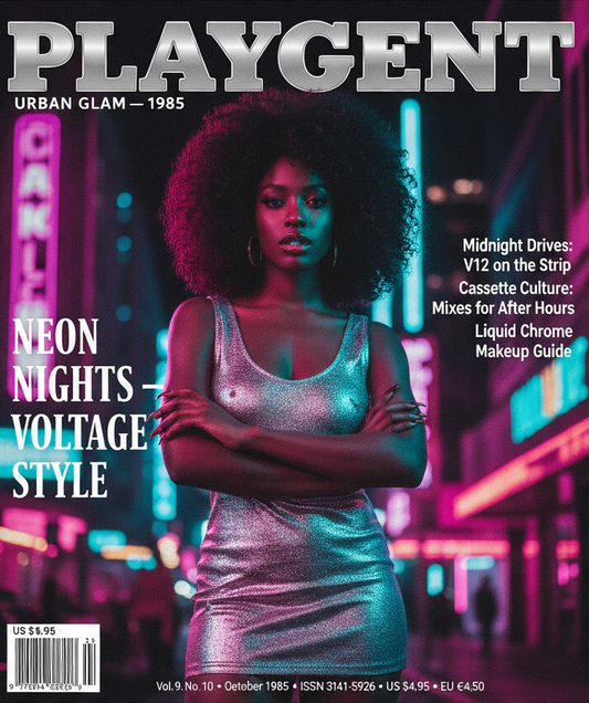 PLAYGENT “Neon Nights” Urban Glam Vintage Magazine Parody T-Shirt