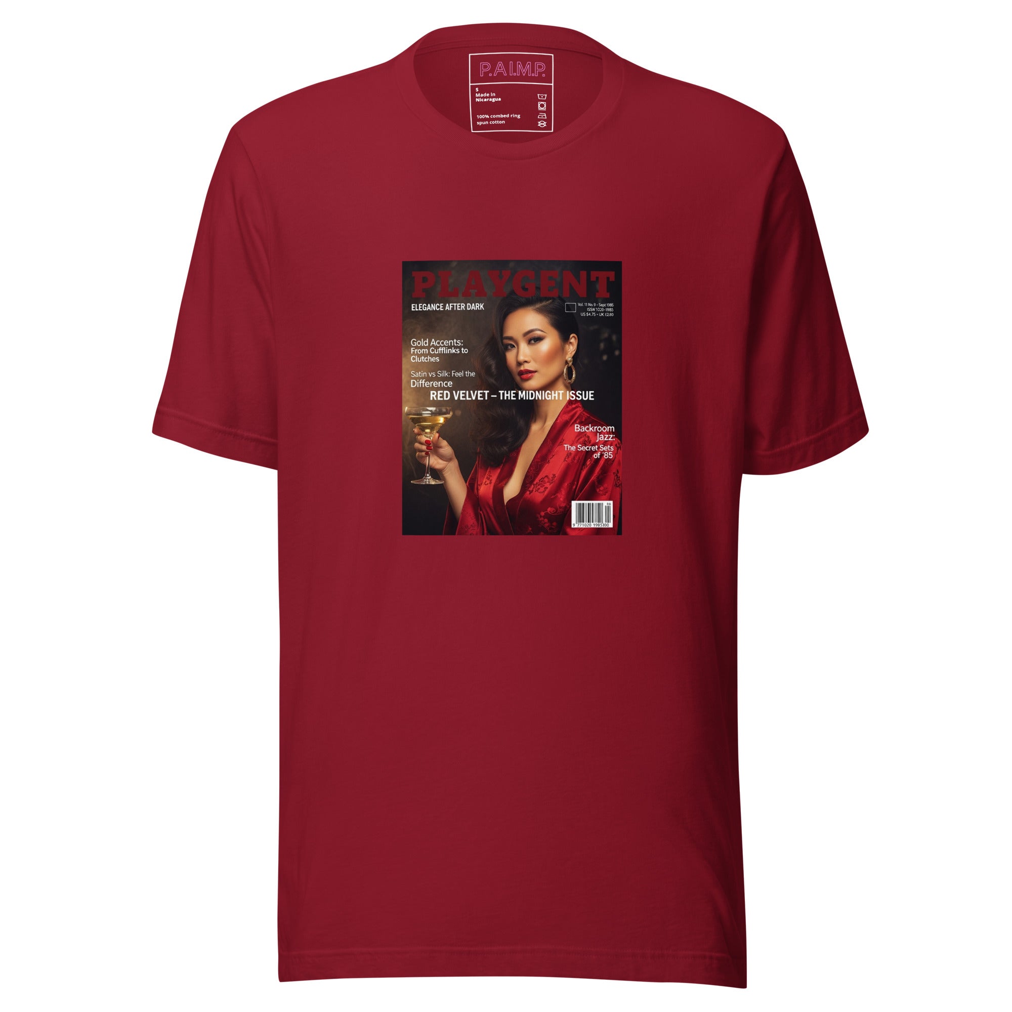Playgent “Red Velvet” vintage magazine parody graphic on unisex T-shirt
