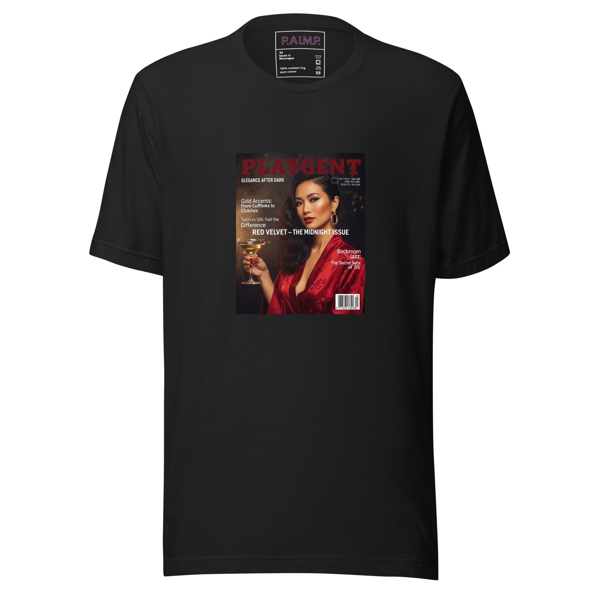 Playgent “Red Velvet” vintage magazine parody graphic on unisex T-shirt