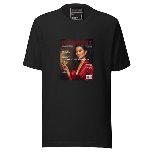 Playgent “Red Velvet” vintage magazine parody graphic on unisex T-shirt